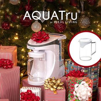 AQUATru Holiday Promotion image of water filtration pitcher among presents