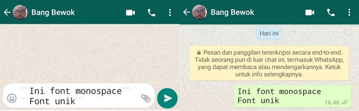 Cara membuat font monospace di WA