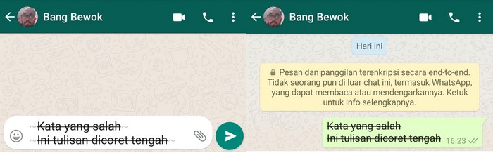 Cara Membuat tulisan coret tengah di WA