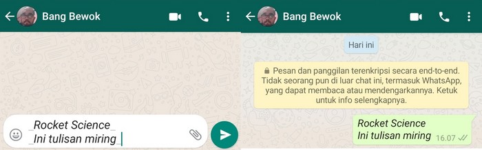 Cara membuat tulisan miring di WhatsApp