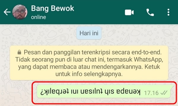 Cara membuat tulisan terbalik di WhatsApp