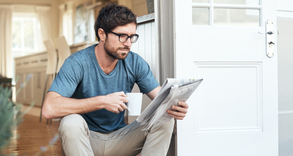 Man drinking coffee to start his day