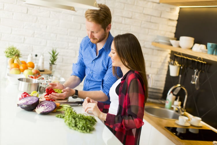 Couple cooking together