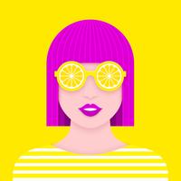 Pop Woman Portrait With Lemon Sunglasses Paper Art Design vector