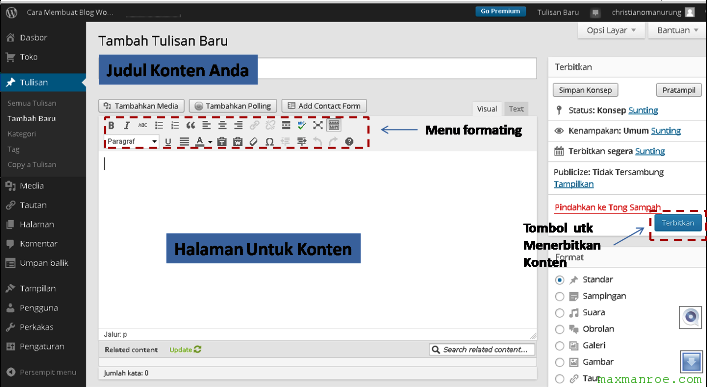 Halaman kerja WordPress.com